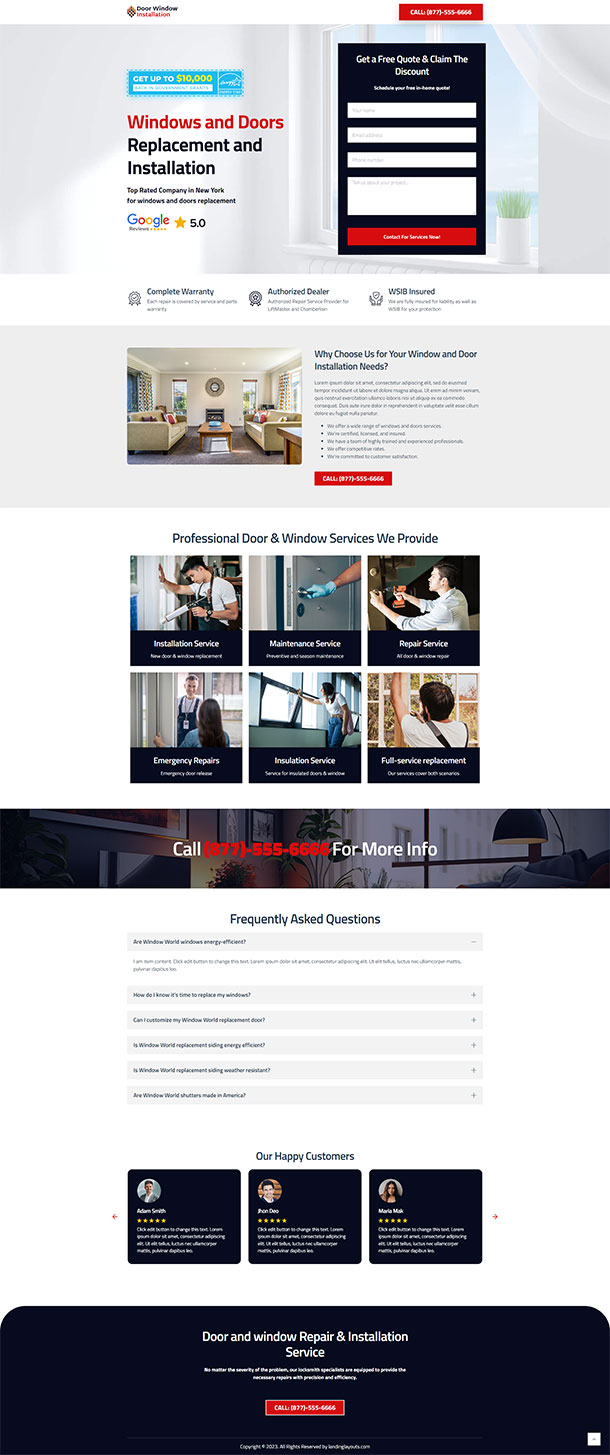 Best Doors & Windows Replacement and Installation Landing Page