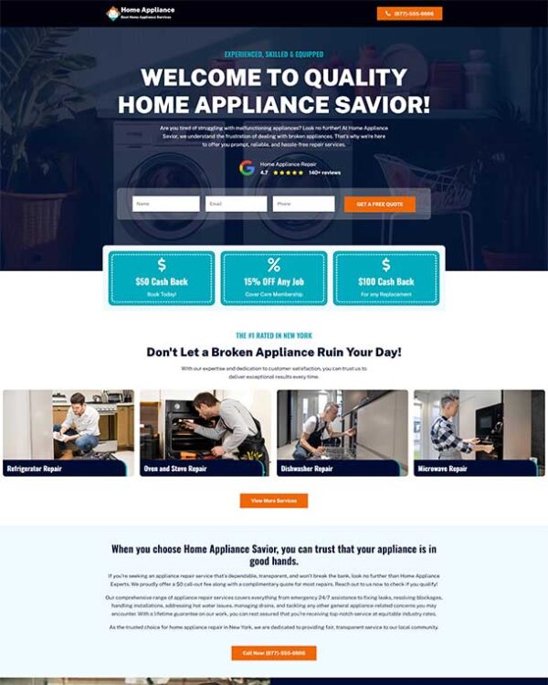 Quality Home Appliance Repair Lead Generation Landing Page